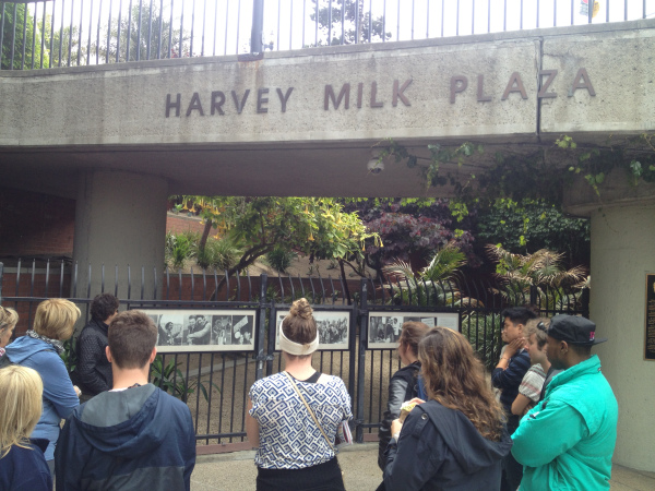 Students in Harvey Milk Plaza