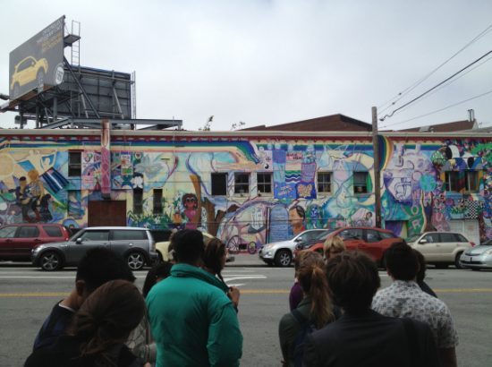 Students walking past the murals in the Castro District in San Francisco