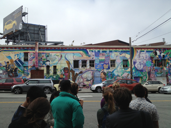 Students walking past the murals in the Castro District in San Francisco
