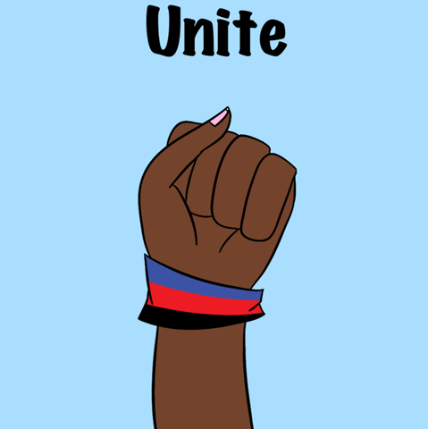 A gif of a fist in the air, the fist changes skin color